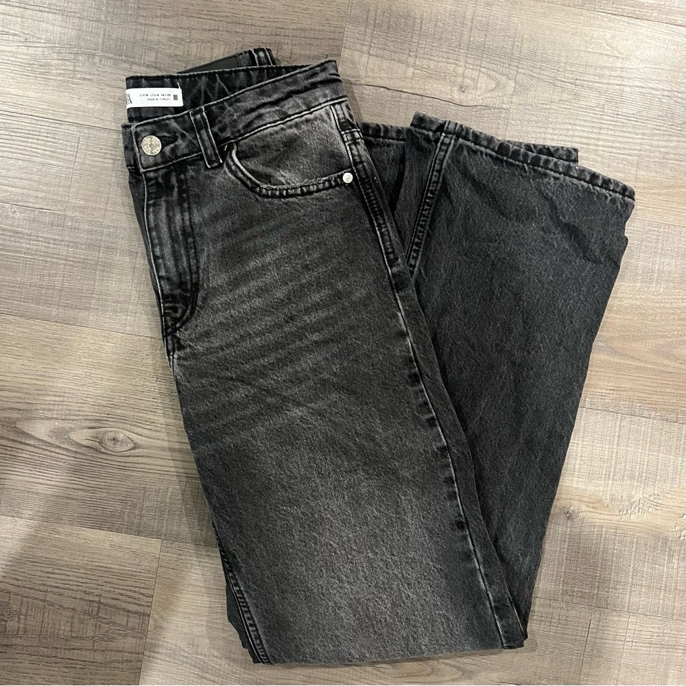 Zara Black Washed Straight Leg Jeans